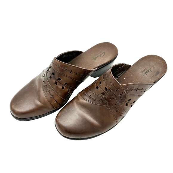 Clarks Bendables Clogs Social Ball 11M Brown Leather - Picture 1 of 8
